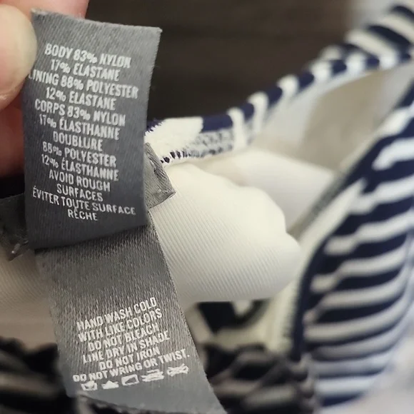 Aerie Striped Ribbed Lace Up Swimsuit Navy and White - Picture 8 of 10